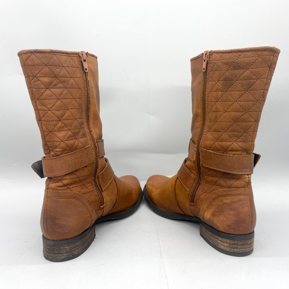 Steve Madden Womens 7.5 Kristenn Boots Brown Leather Quilted Buckle Moto Biker - Picture 7 of 14